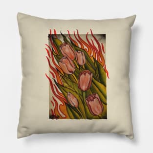 pink tulips in flames Pillow