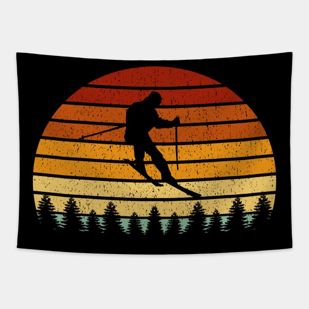 Vintage Sunset Skiing Gift For Skiers Tapestry by OceanRadar