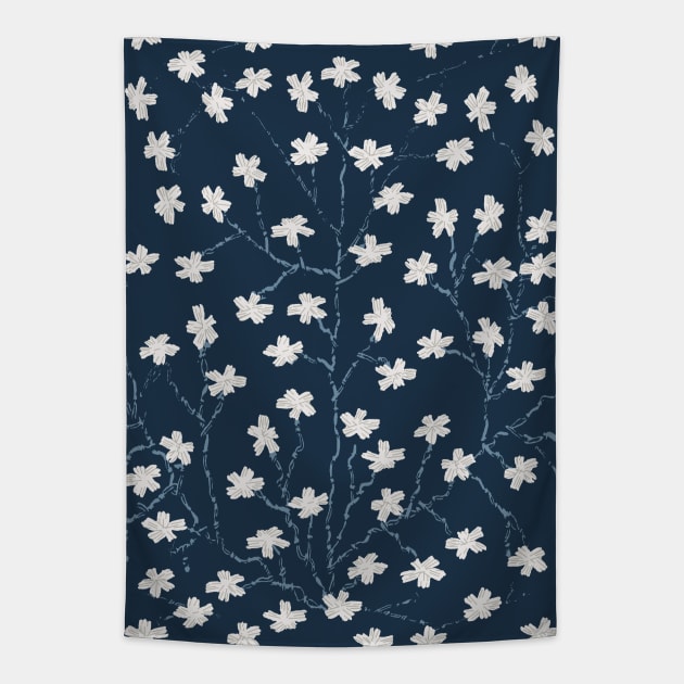 Indigo Tie Dye Fabric Flower Patterns Tapestry by KewaleeTee