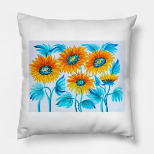 Sunflowers Field Watercolor Painting Pillow