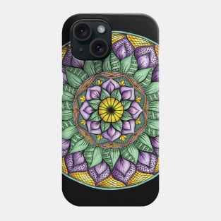 Floral Mandala with Purple Flowers & Green Leaves Phone Case