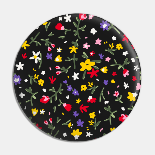 Rainbow Ditsy Flower Pattern Over Black Pin