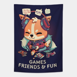 Games, friends and fun // Cute corgi gamer, puppy playing Tapestry