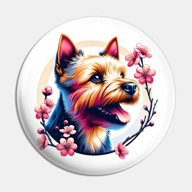 Norwich Terrier Springtime Cherry Blossoms Delight Pin by ArtRUs