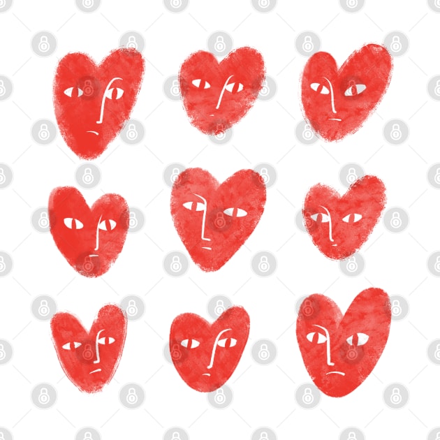 Nine red hearts with confused faces by iulistration