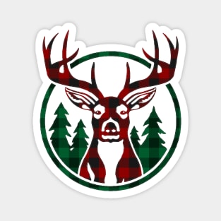 Christmas Deer Head Red Buffalo Plaid Magnet