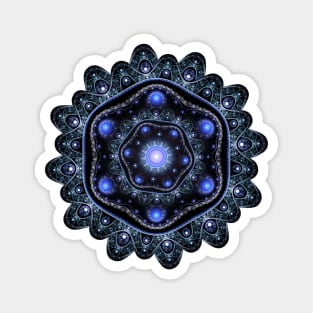 Blue Black Teal Shining Lace Boho Fractal Mandala Magnet