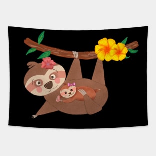 Cute baby sloth and mom Tapestry