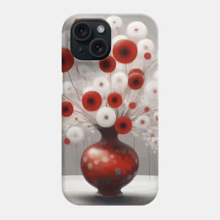 Red and White Abstract Flowers in a Red Vase Phone Case