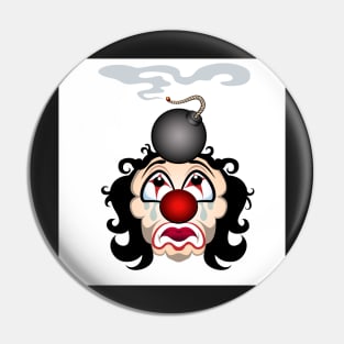 Sad clown with the lit bomb on his head. Pin