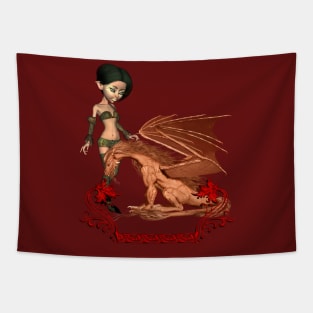 Cute  little fairy with dragon Tapestry