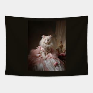 Long Haired White Cat in Pink & White Rococo Dress Tapestry
