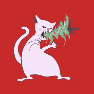 Funny Fat White Cat Eats Christmas Tree T-Shirt