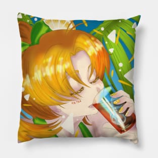 Anime Girl drinking Ice Tea Pillow