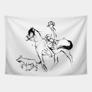 Country By Heart - Cowboy with his horse and dog Tapestry