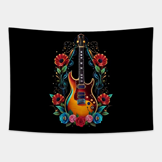 Electric guitar with colorful flowers 31 Tapestry by Dandeliontattoo