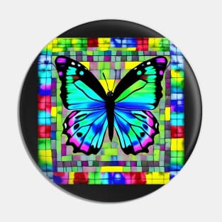 Mosaic Butterfly Psychedelic Grid Game Board Gift Mom Pin