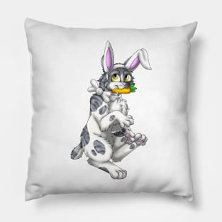 Bobtail BunnyCat: Grey Bicolor Tabby (White) Pillow