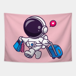 Cute Astronaut Traveling With Suitcase And Bag Cartoon Tapestry