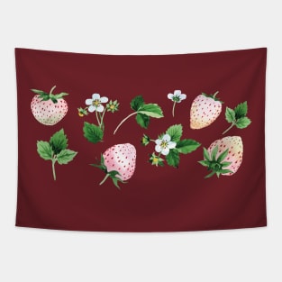 White Strawberries Cottagecore Tapestry