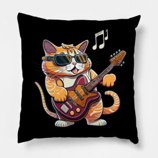 Cat Playing Guitar Vintage Retro Cute Cat And Guitar Lover Pillow