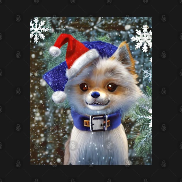 Smiling little christmas anime dog with hat. by Stades