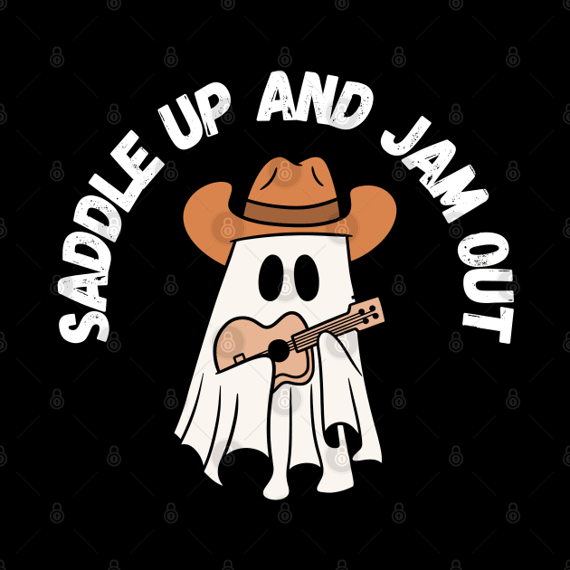 Saddle up and jam out, cute cowboy ghost playing the guitar. Halloween by Project Charlie