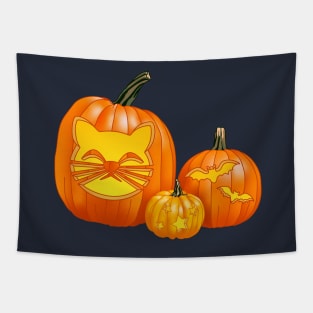 Spooky Jack-O-Lantern Trio (Blue) Tapestry