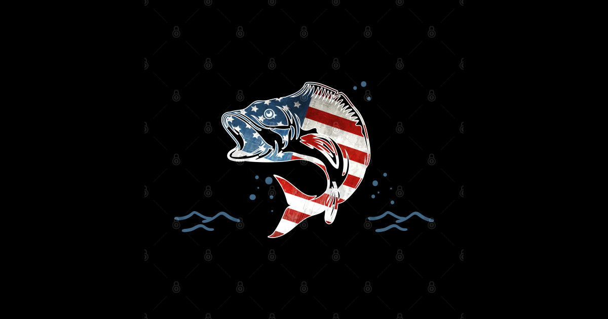 American Flag Large Mouth Bass Fishing - Large Mouth Bass - Sticker ...