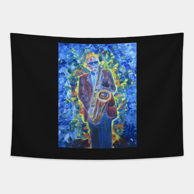 Blues Sax Player Tapestry by Juliejart
