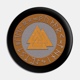 Vikings Distressed Valknut and Runes Golden and Silver Pin