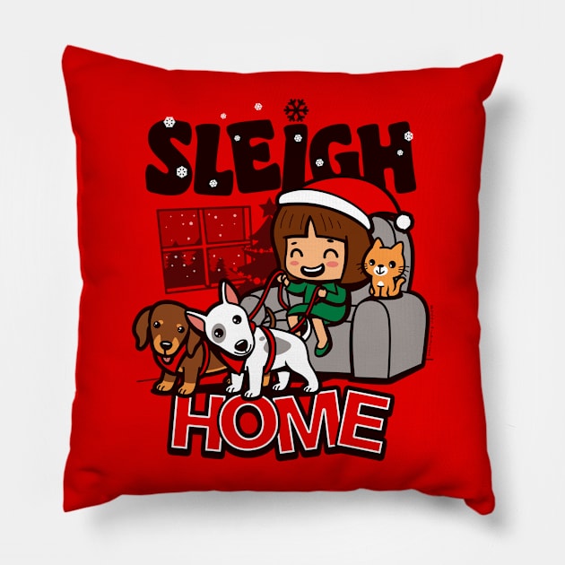 Sleigh Home Cute Kawaii Christmas Cartoon For Pet Lovers Pillow by BoggsNicolas