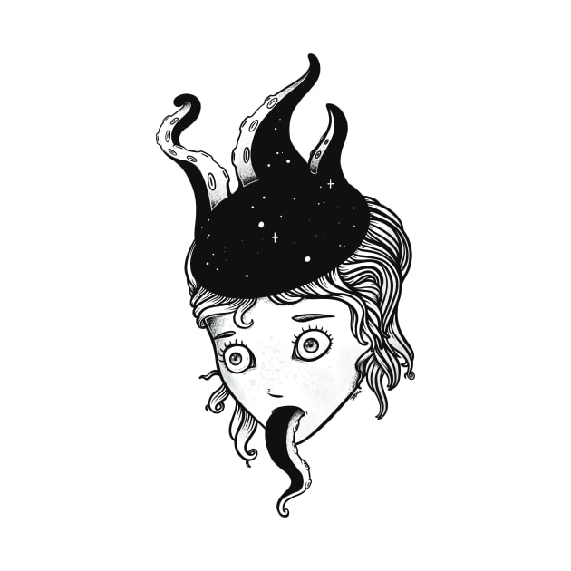 Strange Goth Octopus Tentacle Girl Head by cellsdividing