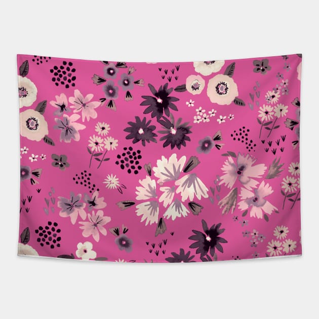 Pocket - LITTLE FLOWERS FUCSIA Tapestry by ninoladesign