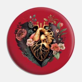 Anatomical Heart And Flowers For Your Love Pin