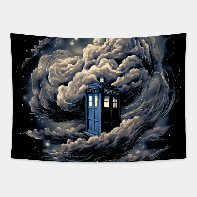 Tardis In The Clouds Tapestry by DesignedbyWizards