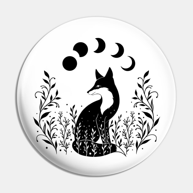 Fox on the Hill - Black and White Pin by Episodic Drawing