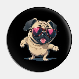 Happy pug in sunglasses Pin