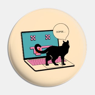 404 Error Laptop Black Cat in beige Pin