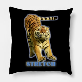 Large tiger doing a stretch exercise - blue text 1 Pillow