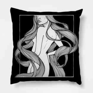 Woman with long wavy hair design Pillow