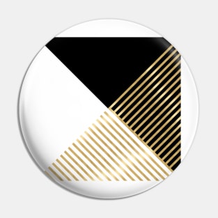 Black White Geometric Gold Stripes Modern Design Pin