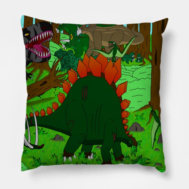 Jurassic Ruckus Pillow by TopsyTriceratops