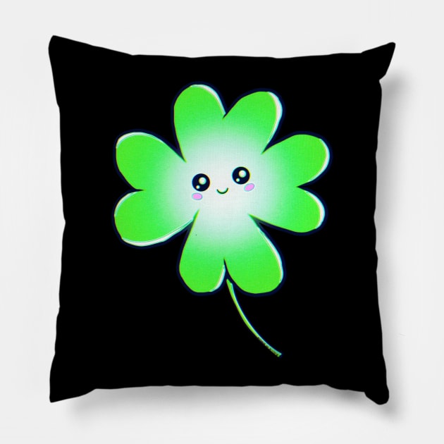 Green Happy Smiley Four Leaf Clover Pillow by ROLLIE MC SCROLLIE