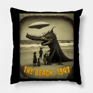 The Beach, 1947: Retro Science Fiction Alien Photography Pillow