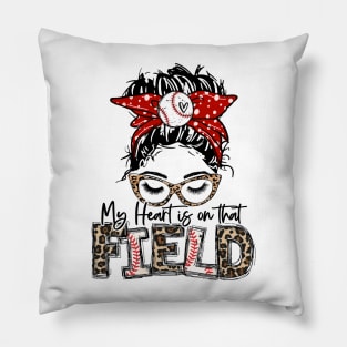 My Heart Is On That Field Baseball Tee Leopard Baseball Mom Pillow