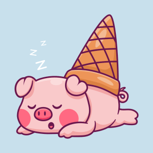 Cute Pig Ice Cream Sleeping Cartoon T-Shirt