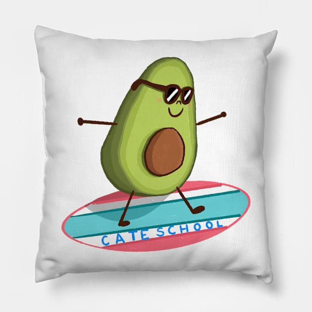 Cate School Carpinteria California Avocado Surfing Pillow by avadoodle