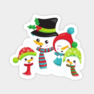 Christmas Snowman, Carrot Nose, Snowman Family Magnet