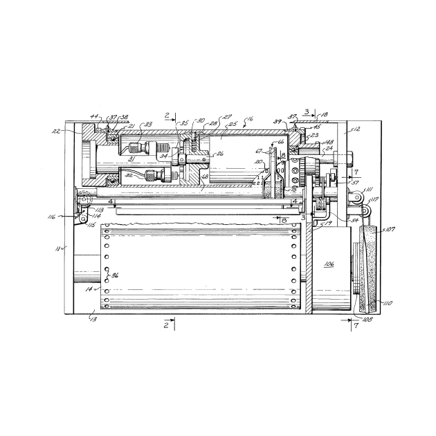 Driving and supporting means for high speed printing drum Vintage Patent Hand Drawing by TheYoungDesigns